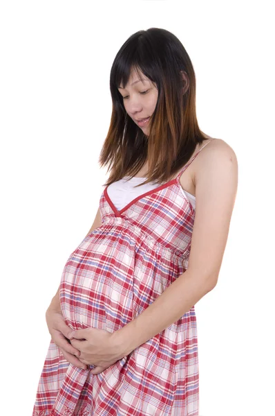 Geïsoleerde zwangere Aziatische Dame — Stockfoto