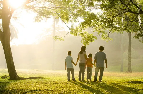 Une famille marchant dans le parc — Photo