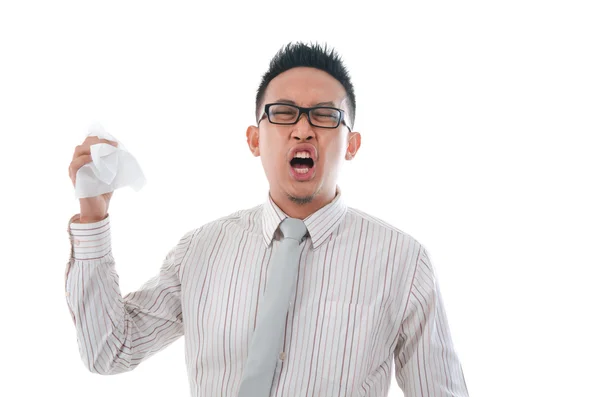 Asiático hombre de negocios teniendo una gripe — Foto de Stock