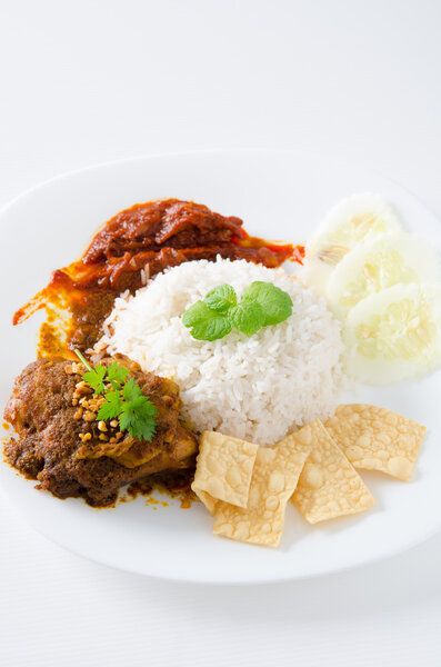 Nasi lemak on white