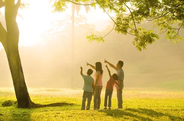 Una famiglia asiatica che punta — Foto Stock