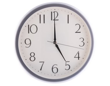 Isolated white clock at five clipart