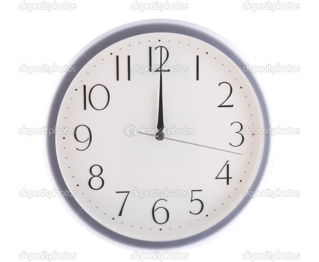 Isolated white clock at 12