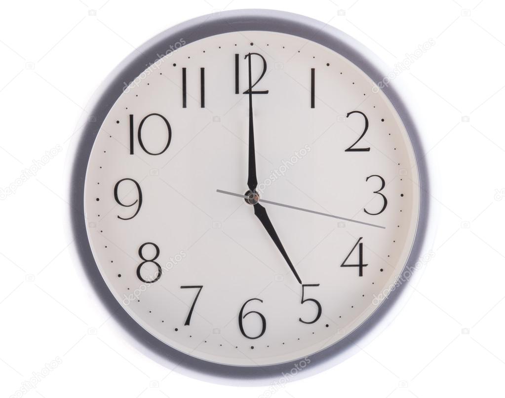 Isolated white clock at five