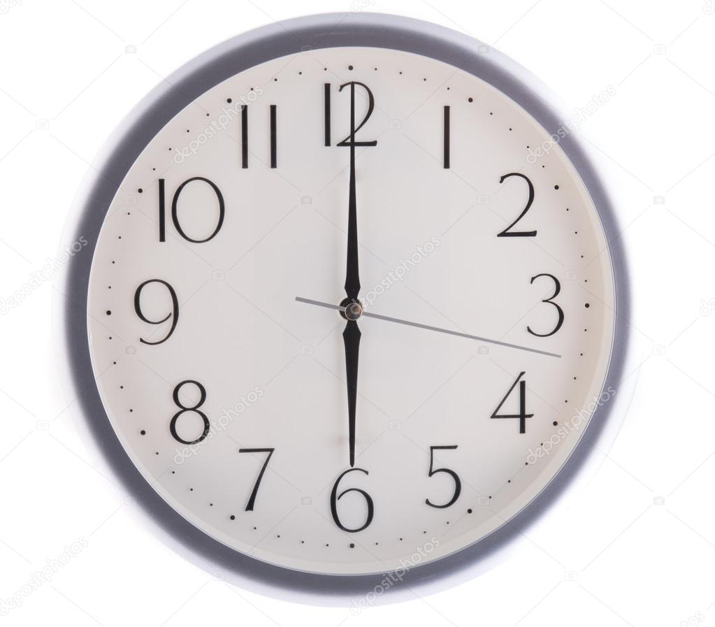 Isolated white clock at six