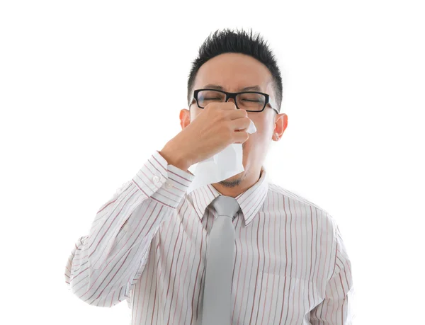 Asiático homem de negócios ter uma gripe doente — Fotografia de Stock