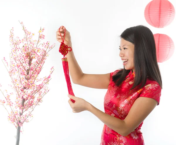 Happy Chinese new year asian girl. Asian girl doing greeting — Stock Photo, Image