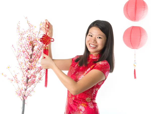 Happy Chinese new year asian girl. Asian girl doing greeting — Stock Photo, Image