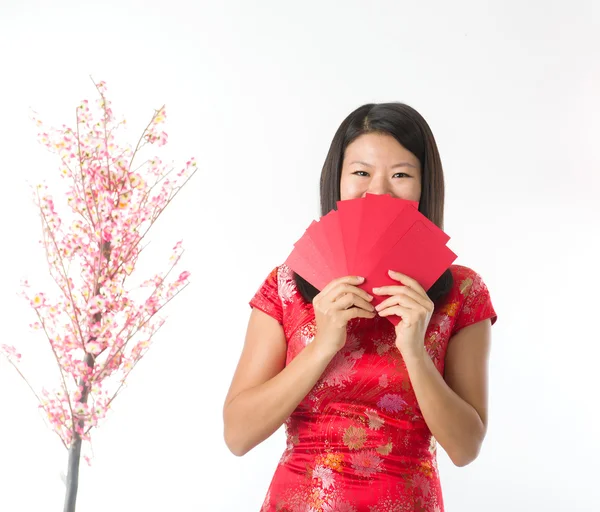 Happy Chinese new year asian girl. Asian girl doing greeting — Stock Photo, Image