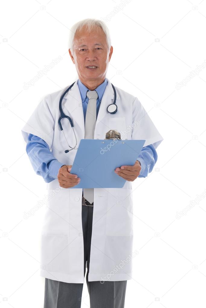 chinese senior doctor isolated on white background