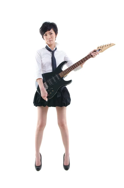 Japanese girl with electric guitar — Stock Photo, Image