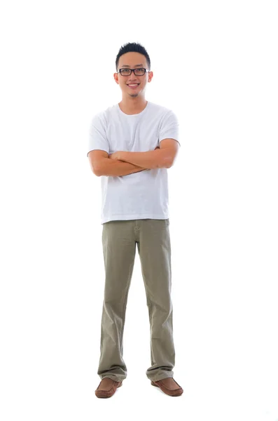 Фарфор человек в повседневной одежде с белым фоном, полное тело — стоковое фото
