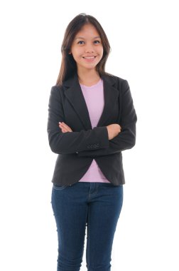 Malay genç üniversiteli kız giyim ve izole beyaz bac