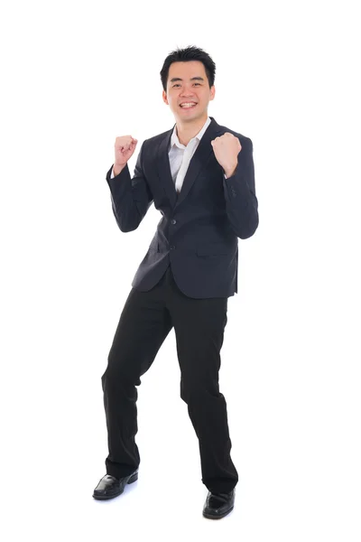 Cinese asiatico business successo maschio salto in gioia con isolato — Foto Stock