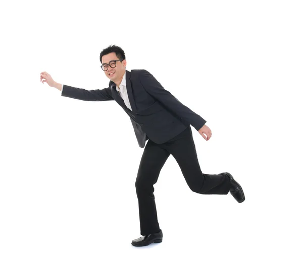 Chinese asian business success male jumping in joy with isolated — Stock Photo, Image