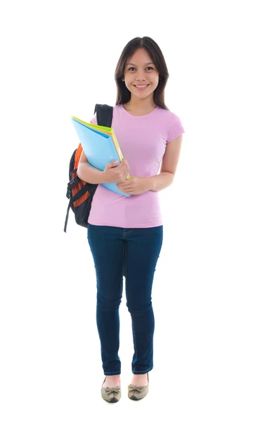 Malaio faculdade feminino estudante com fundo branco — Fotografia de Stock