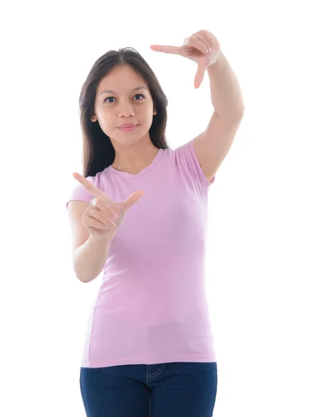 Success woman showing thumbs up. Excited beautiful woman isolate — Stock Photo, Image