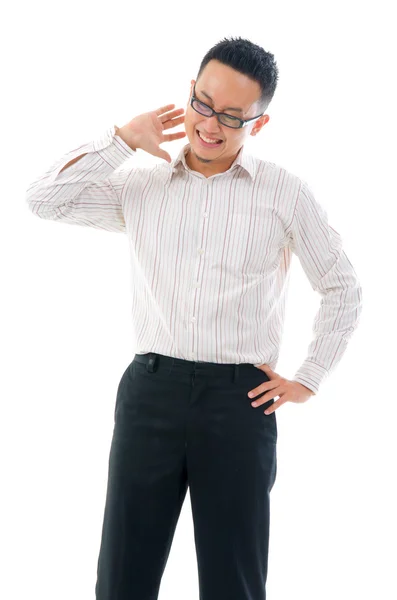 Chinese asian man having a bad neck pain — Stock Photo, Image