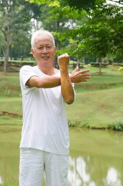 Jubilado asiático chino senior hombre ejercicio en parque —  Fotos de Stock