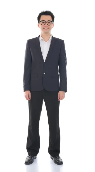 Asian business male full length with coat on isolated white back — Stock Photo, Image