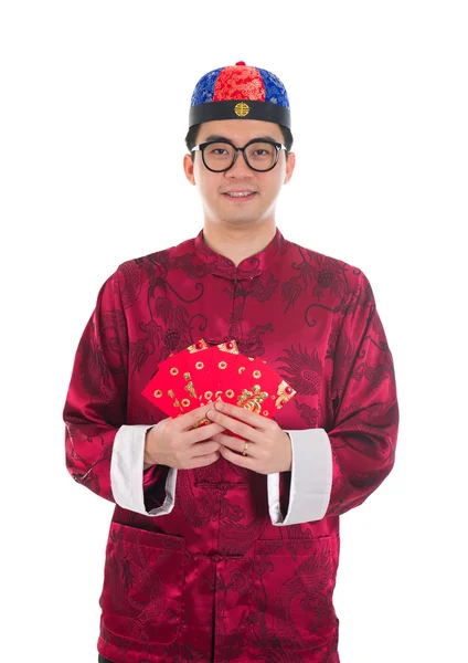 Chinesisch Neujahr männlich wünscht Gong xi fa cai isoliert in weiß b — Stockfoto