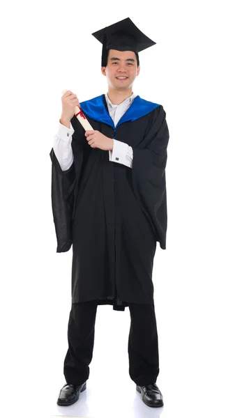 Asian male graduate full length isolated with white background — Stock Photo, Image