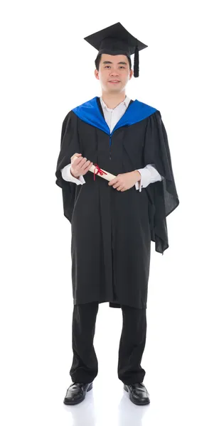 Asiatique mâle diplômé pleine longueur isolé avec fond blanc — Photo