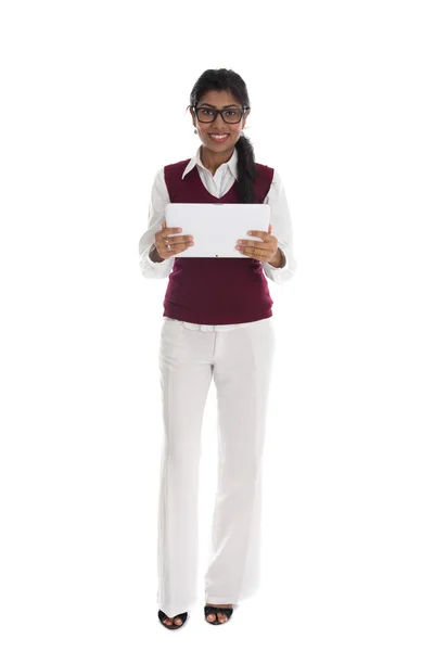 Indian casual business woman with generic looking tablet — Stock Photo, Image