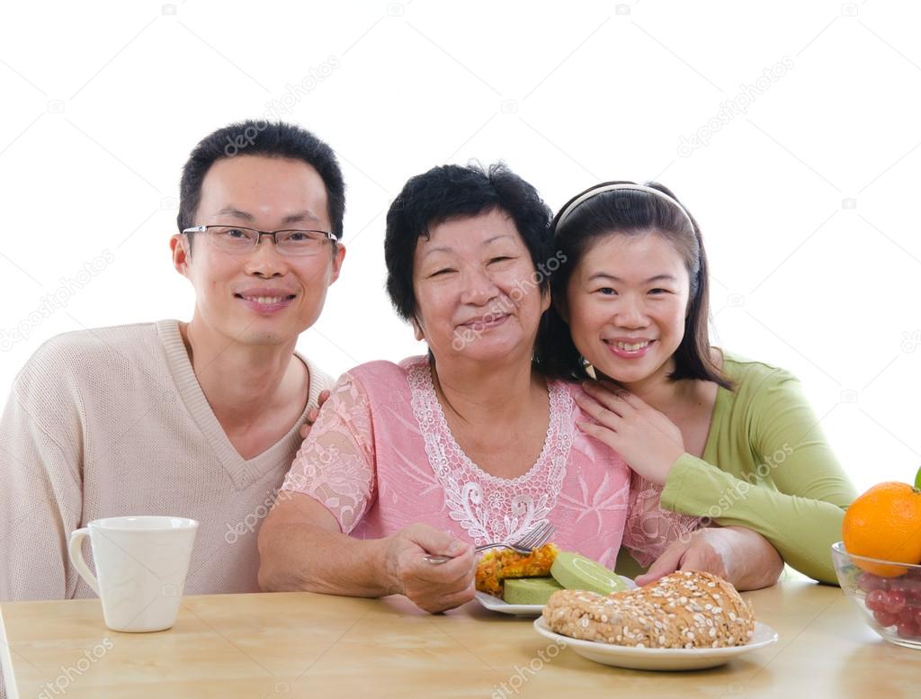 chinese family dining with isolated white background