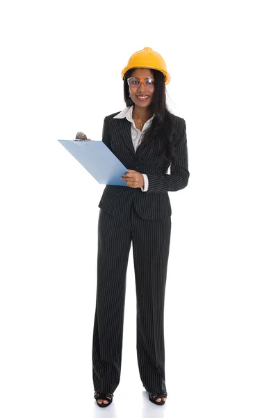 African American woman architect smiling white background — Stock Photo, Image