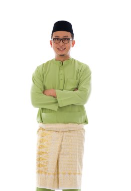 Malay male during ramadan festival with isolated white backgroun clipart