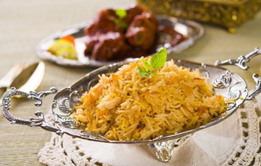 briyani koyun pirinç papadam geleneksel arka plan