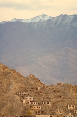 Leh and village below, Ladakh, Jammu and Kashmir, India clipart