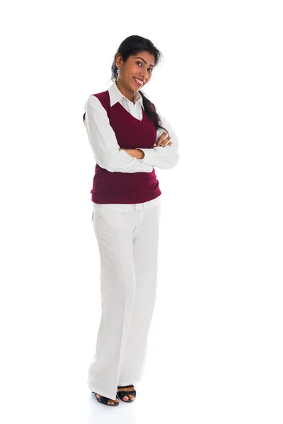African american vrouw in casual en geïsoleerde op wit, volledige BZV — Stockfoto