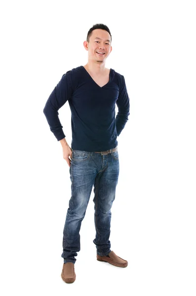 Front view full body Asian man in casual standing isolated on wh — Stock Photo, Image