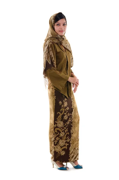 Young muslim woman traditional kebaya on white background, full Stock Photo