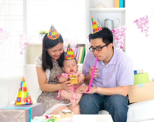 Asian family celebrating baby birthday party — Stock Photo, Image