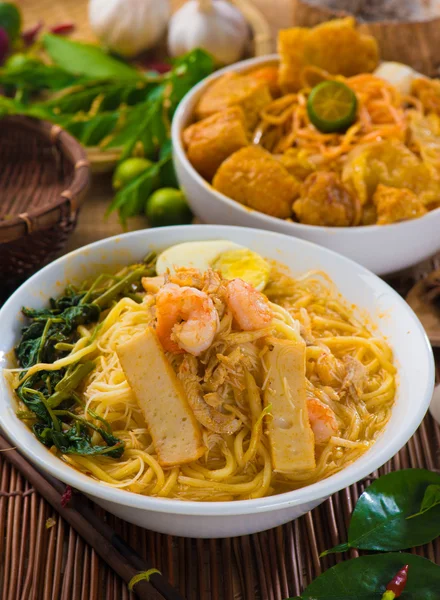 Prawn Laksa soup with rice noodles — Stock Photo, Image