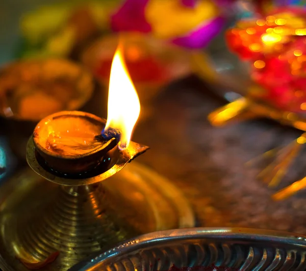 Diwali-Lampe mit indischem Festival-Setup — Stockfoto