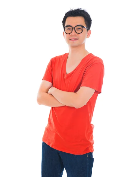 Casual confident looking asian male with isolated white backgrou — Stock Photo, Image