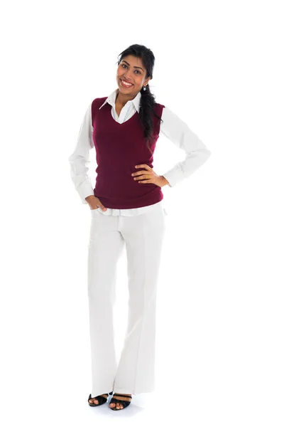 Casual indian female in sweater full body smiling — Stock Photo, Image