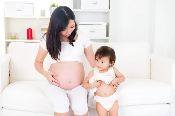 stock image asian mother and her baby daughter waiting for newborn and showi