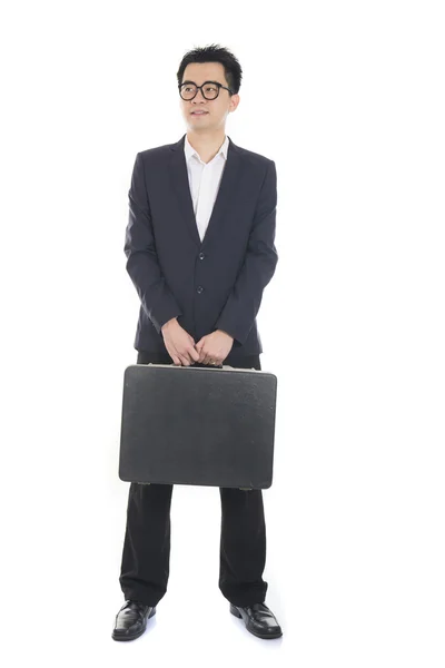Azjatycki biznes młody człowiek z walizką — Zdjęcie stockowe