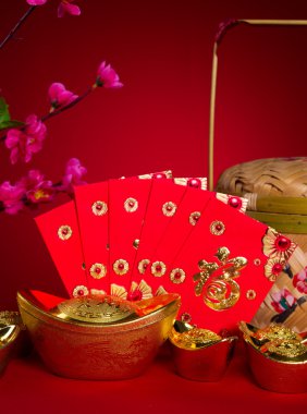 Çin yeni yılı festival süsleri, ang pow veya kırmızı paket ve