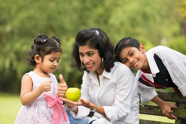 Familia india al aire libre comer foto saludable — Foto de Stock