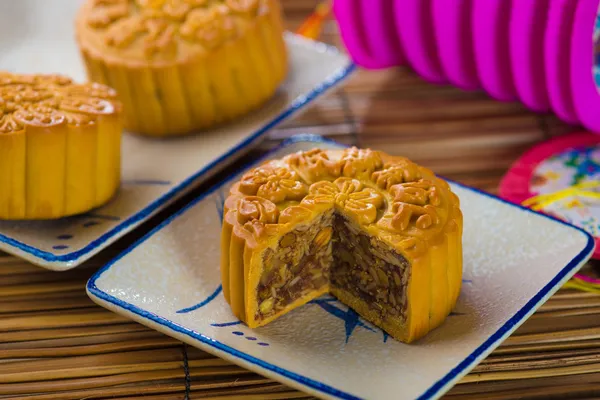 Torta di luna e tè — Foto Stock