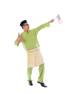 Malezya bayrakları ile Malay erkek