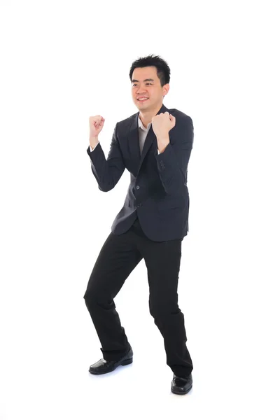 Empresário animado salto alegre — Fotografia de Stock