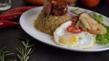 close up footage of  nasi goreng, traditional fried rice