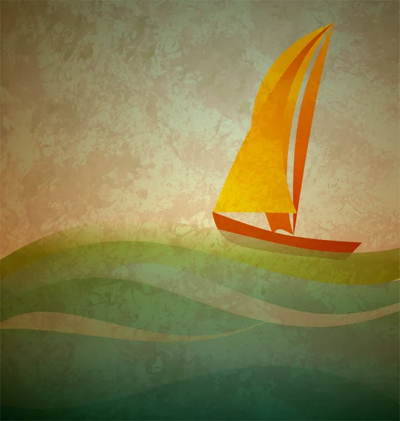 Морські хвилі і жовтий човен гранж фону — стокове фото